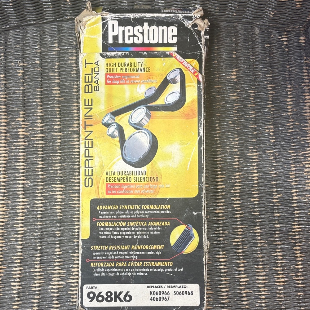 Prestone Serpentine Belt. Part # 968K6 all info in photos and description